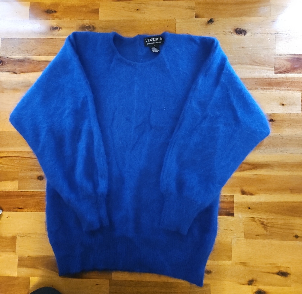 Women's  royal Blue High quality Angora Crew Neck Sweater